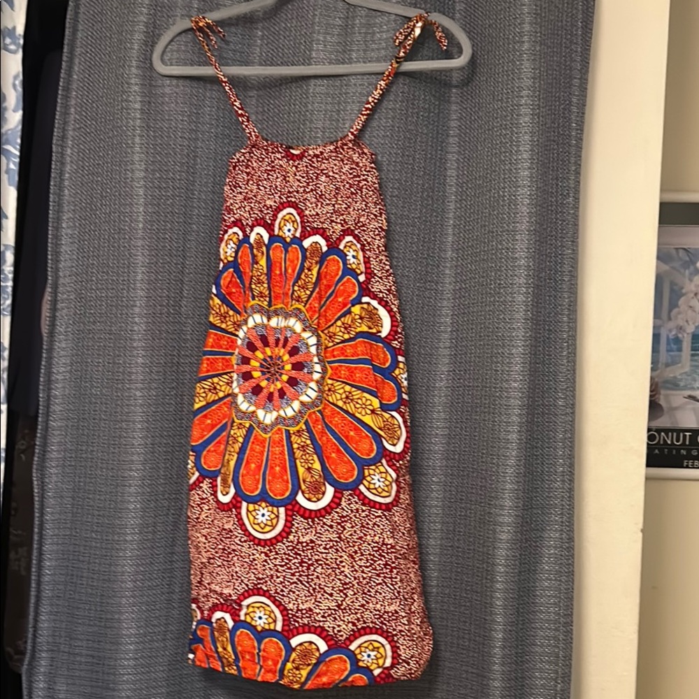 Orange and Red Halter Mini Sundress for Resort Wear